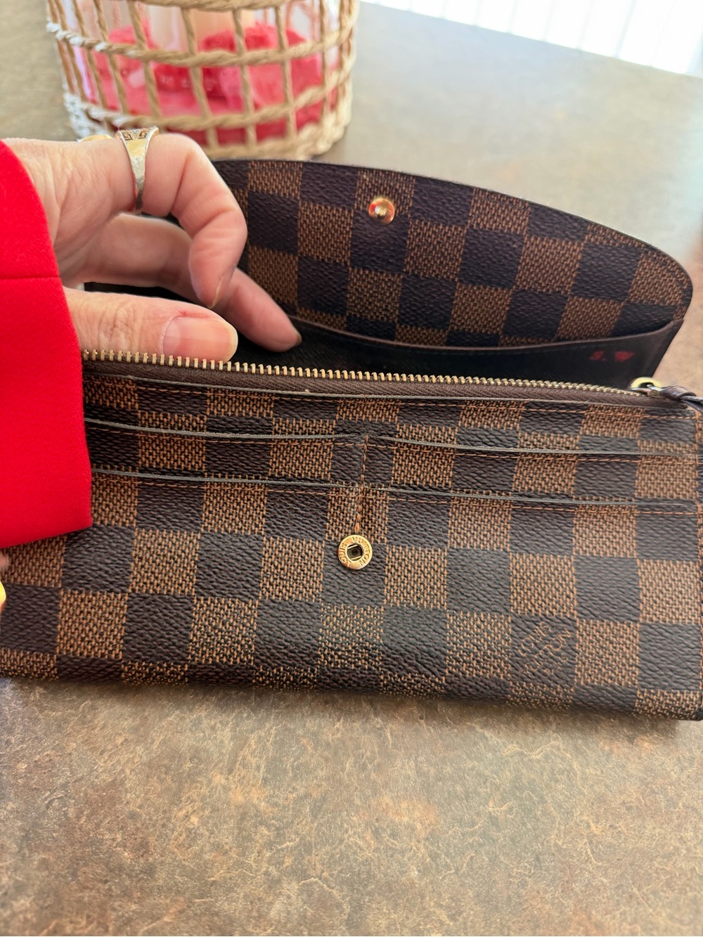 Brown Checkered Zip Wallet